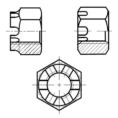 DIN 935 matice korunkové šesťhranné 