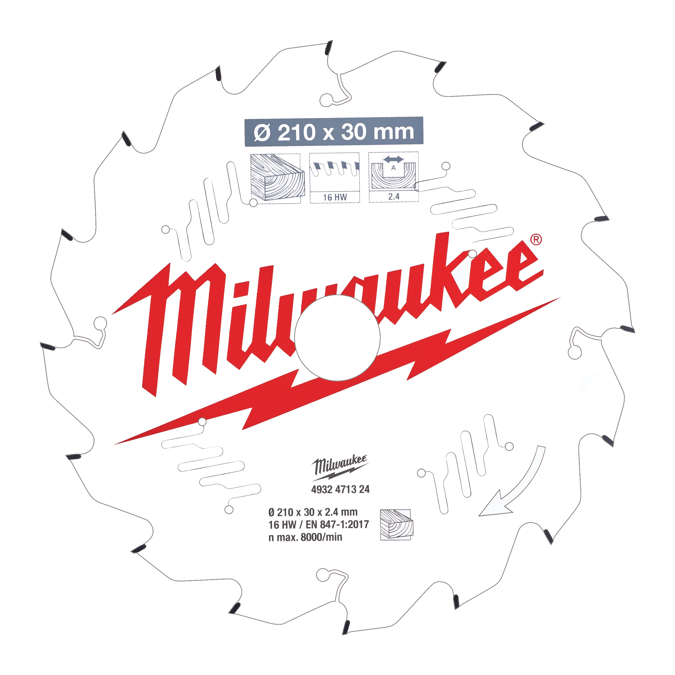 Milwaukee kotúč pilový drevo 210x30mm/16Z 4932471324