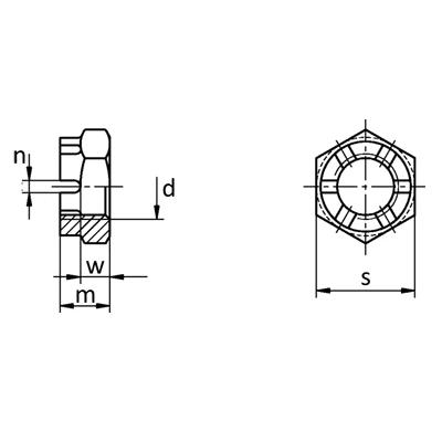 matica jemné stúpanie korunková M 27x1,5  DIN 937 nízka - DIN 937 matice korunkové šesťhranné  | MasMasaryk