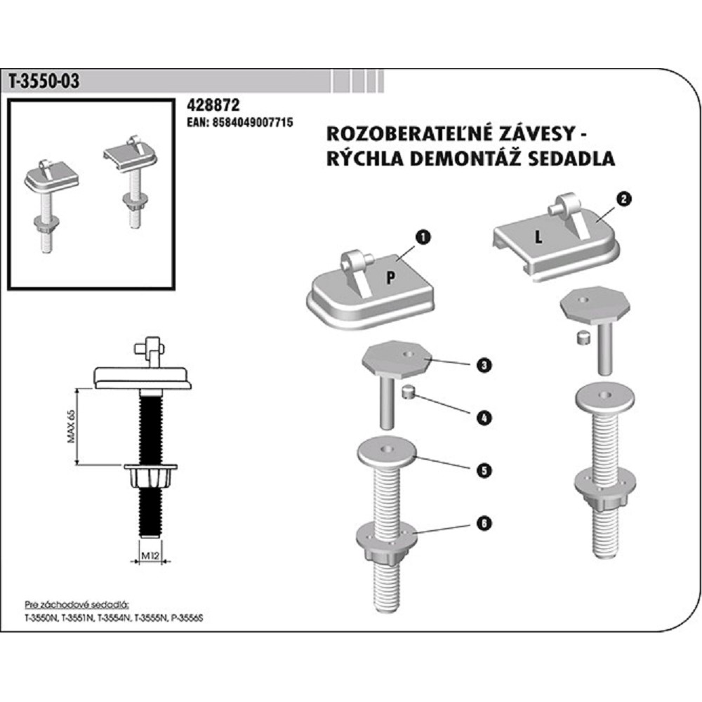 sedadlošróby T-3550-03 závesy 428872 pre 3550,3556 ROZOBERATEĽNÉ biele - Tovar | MasMasaryk