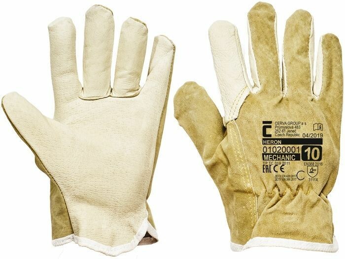 rukavice HERON koža/žlto-biele bez podš - Pracovné | MasMasaryk