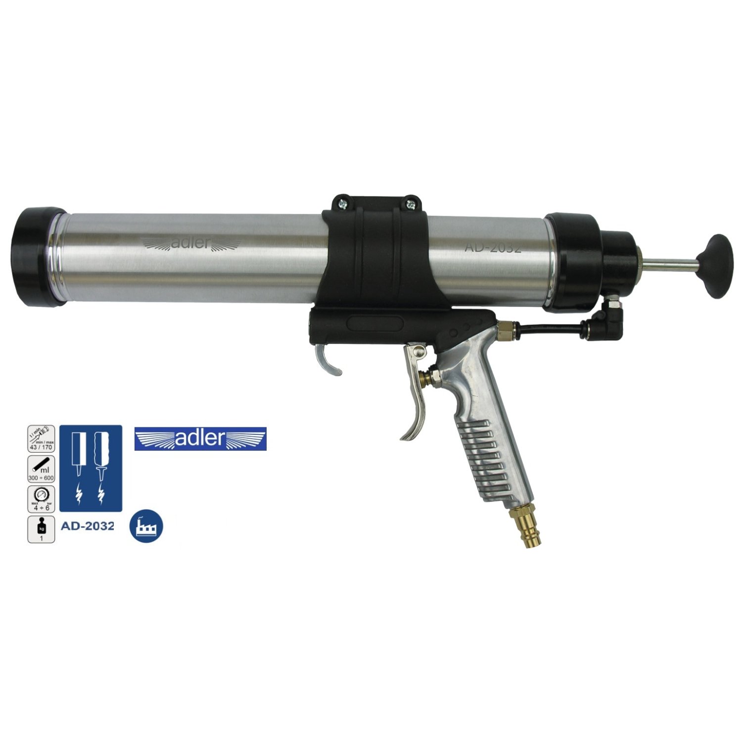 pneumatická  pištol 2v1 na silik. tmely 300 - 600 ml ADLER  - Kompresory a príslušenstvo | MasMasaryk