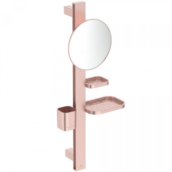 Ideal Standard ALU+ Beauty Bar S, 3x zväčšovacie zrkadlo, veľká, malá polička, pohár, farba ROSÉ - Tovar | MasMasaryk