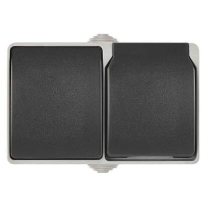 zásuvka - 2 čierno.šedá  IP54 N.O. A1397.1 - inštalačné prístroje | MasMasaryk