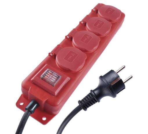predlžovací kábel 3 m / 4 zásuvky / s vypínačom / čierno-červený / guma-neoprén / 1,5 mm2       P14131 - Tovar | MasMasaryk