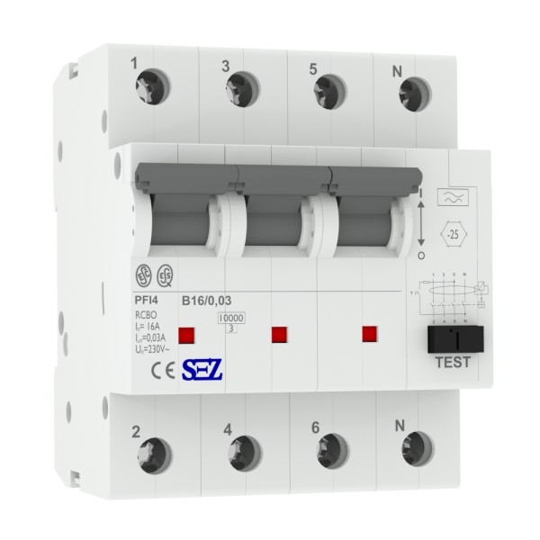 SEZ prúdový chránič s ističom 4p  PFI4 B16/0,03 - modulárne prístroje | MasMasaryk