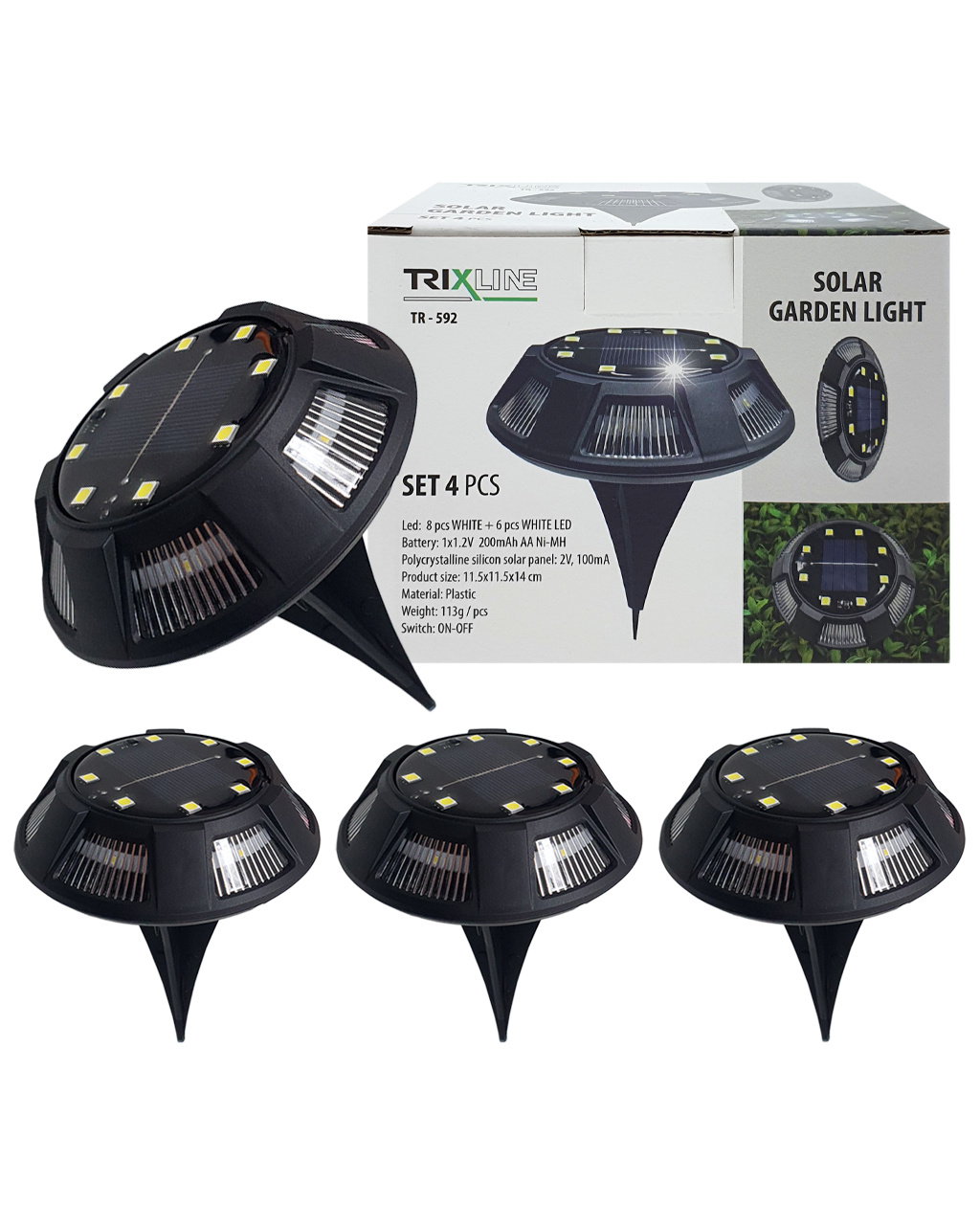 svetlo  LED solárne zahradné SET 4ks TRIXLINE - svietidlá,halogény | MasMasaryk