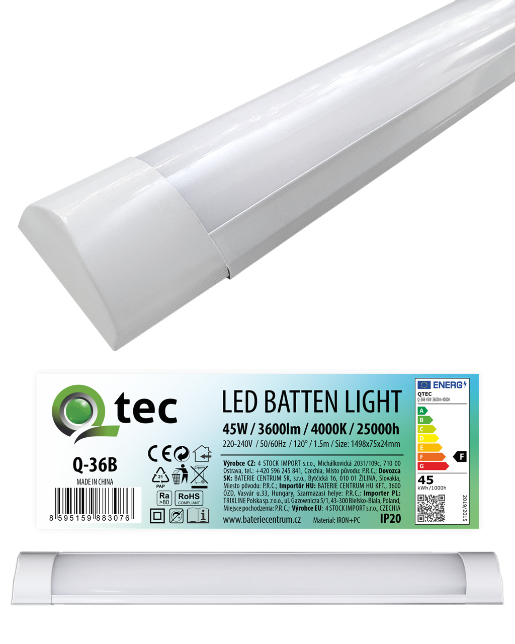 svietidlo LED 45W 4000K BATTEN LIGHT podlinkové Biele Q-36B