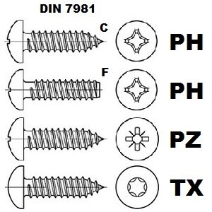 DIN 7981 skrutky do plechu s poľgulatou hlavou