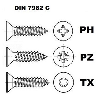 DIN 7982 skrutky do plechu so zápustnou hlavou